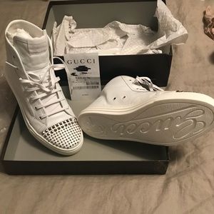 Authentic Gucci White Studded High-Top Sneakers